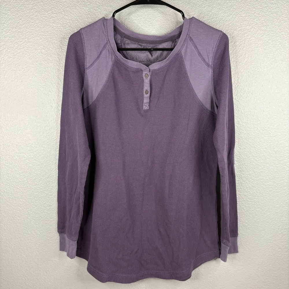 Eddie Bauer Women's Purple Henley Waffleweave Longsleeve - Picture 1 of 10